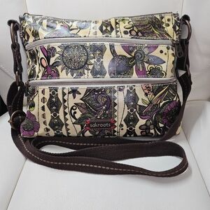 Sakroots Floral Cream Crossbody Bag with Purple, Pink & Green Accents